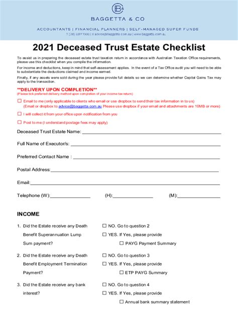 Fillable Online Trust Administration Checklist For Trustee Of A Living Trustsettling A Trust