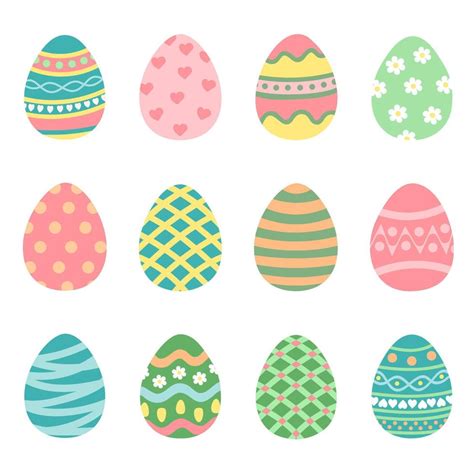 colección de coloridos huevos de pascua decorados con rayas puntos