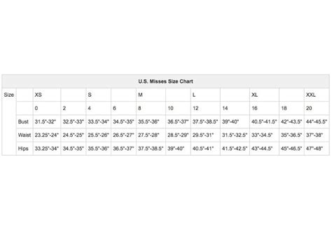 U.S. Women's Apparel Size Charts