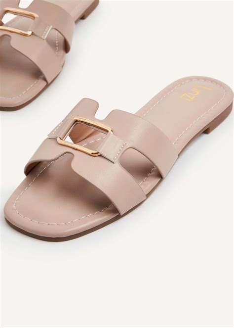 Linzi Sasha Nude Faux Leather Slider Sandal Matalan