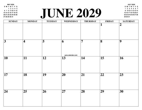 JUNE 2029 CALENDAR OF THE MONTH: FREE PRINTABLE JUNE CALENDAR OF THE