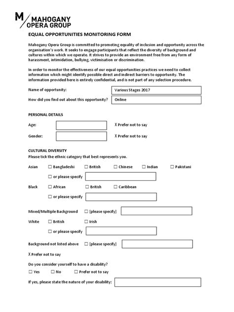 Equal Opportunities Monitoring Form Pdf