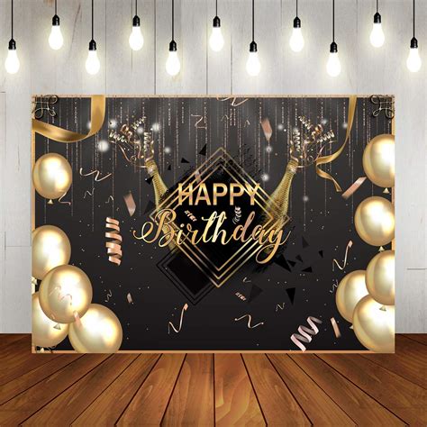 Buy Gold And Black Birthday Backdrop For Adults Golden Ribbon Champagne Balloons Confetti Party