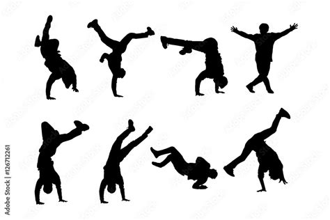 Silhouettes of breakdancers. Hip-hop male dancers vector silhouette ...