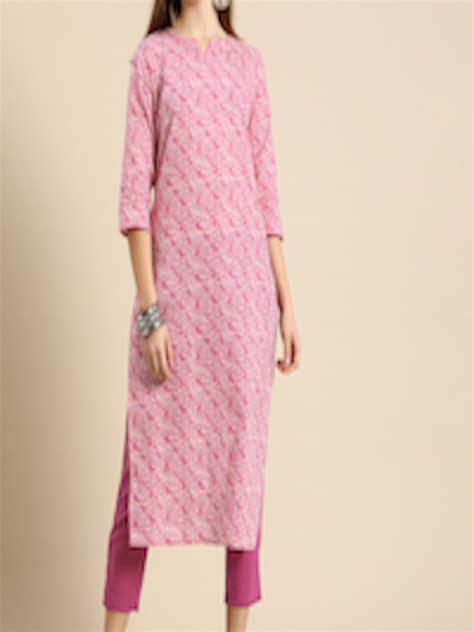 Buy Anouk Women Pink Printed Regular Pure Cotton Kurta With Trousers