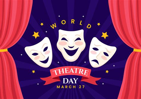 World Theatre Day Vector Illustration On March With Mask And Red