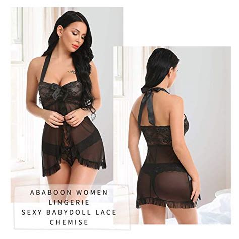 Ababoon Women Lingerie Nightwear Sexy Babydoll Lace Chemise Black