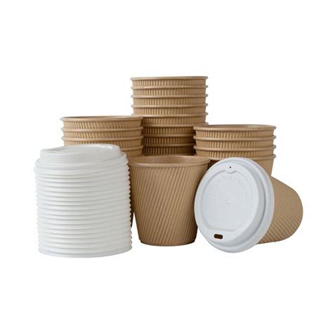 Restaurantware Kraft Ripple Wall Paper Hot Cups With White Lid Oz Delivery Or Pickup Near Me
