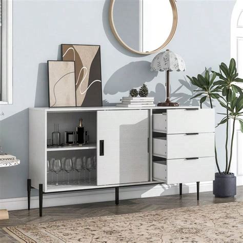 Modern Featured Storage Cabinet Sideboard With Glass Sliding Door And