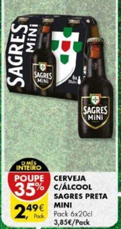 Promo O Cerveja C Lcool Sagres Preta Mini Pack X Cl Em Pingo Doce