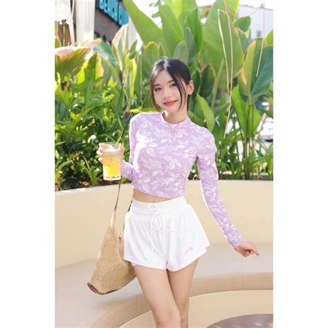 Size kg Bộ bơi Bikini nữ dài tay chống nắng lá tím quần đùi lớp nữ cao cấp phong cách trẻ