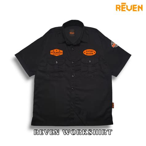 Jual Workshirt Kemeja Baju Kerja Lengan Pendek Pria Wanita Hitam