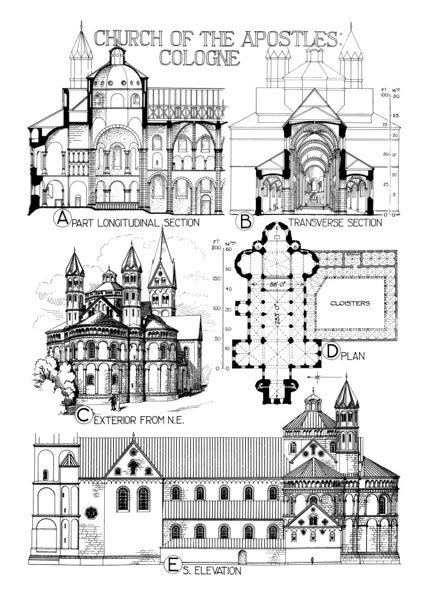 Church of the Holy Apostles, Cologne: plan, elevation, sections and ...