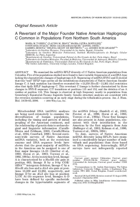 (PDF) A revertant of the major founder Native American haplogroup C ...