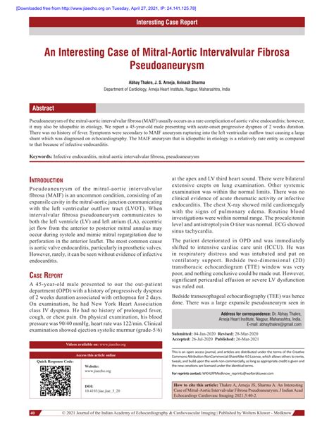 Pdf An Interesting Case Of Mitral Aortic Intervalvular Fibrosa