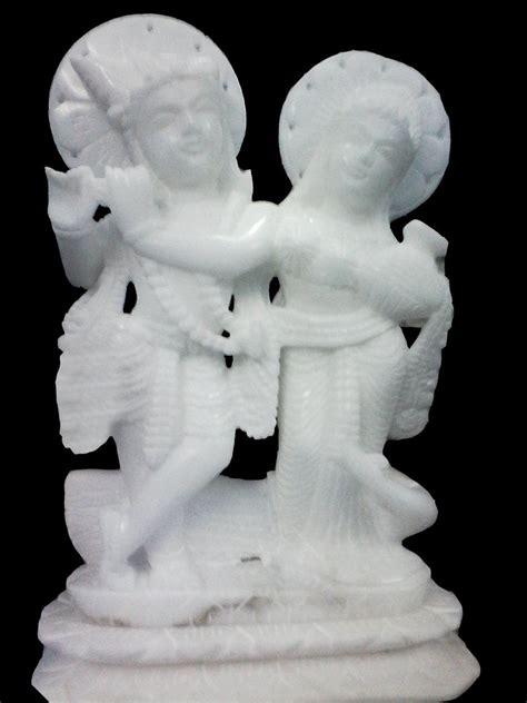 White Plain Lord Radha Krishna Marble Statue For Worship Size 1 Ft