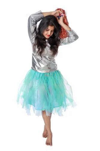 Western Dance Fancy Dress Skirt Top In Blue And Silver Color Combination