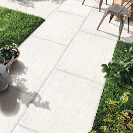 Verona White Off White Stone Effect Porcelain Paving Slabs Pillowed