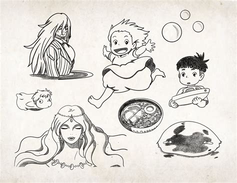 Studio Ghibli Tattoo Flash Sheet Ponyo Etsy Canada Studio Ghibli