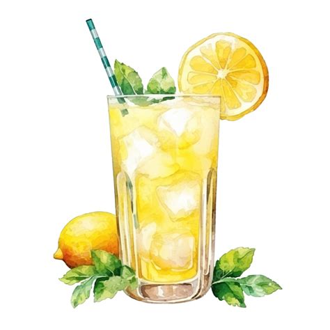 Watercolor Lemon Soda Soda Cocktail Lemon PNG Transparent Image And