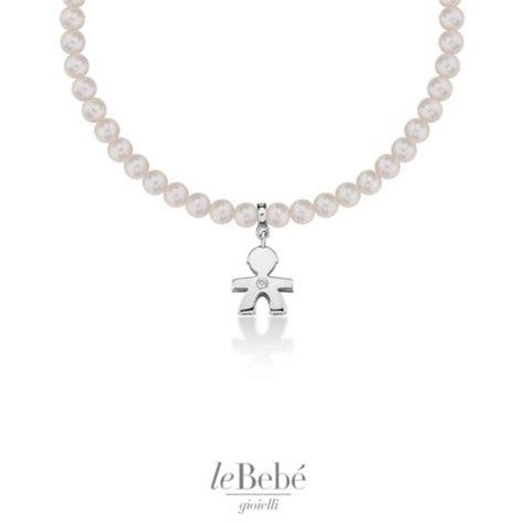 le PERLE Bracciale BIMBO Oro Bianco Perle e Diamante leBebé