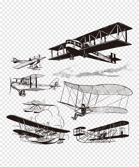 Airplane Antique Aircraft Aviation Hand Painted Black And White