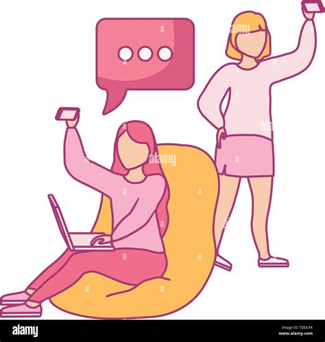 Group Of Women Taking Selfie With Smartphone And Speech Bubble Vector