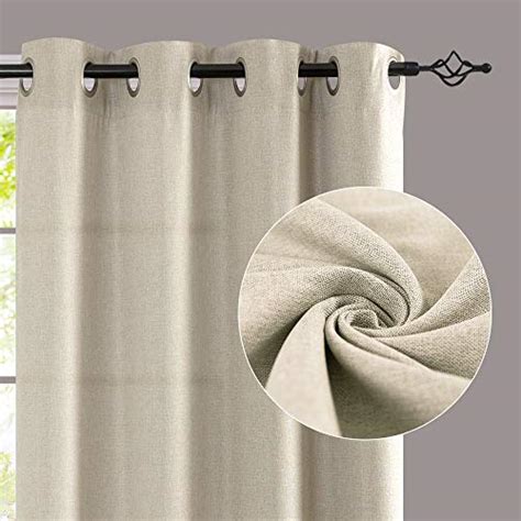 Jinchan Linen Textured Curtains 108 Inch Long Room Darkening Beige