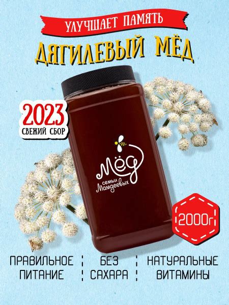 Мед натуральный, Дягилевый мед отборный, 2 кг, сладости без сахара ...