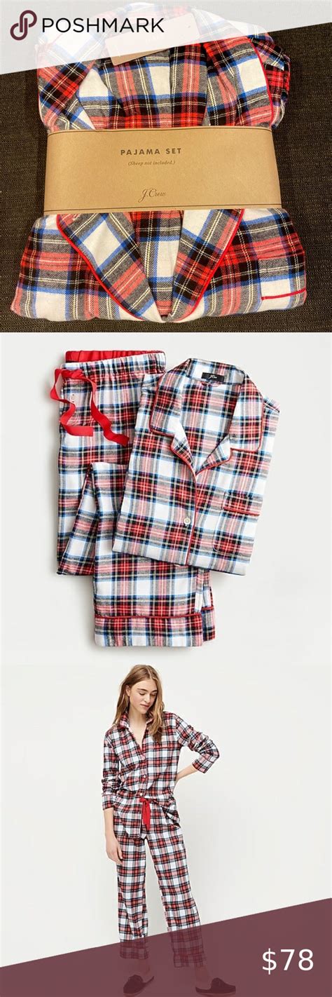 🦚 New J Crew Flannel Pajama Set In White Out Plaid Flannel Pajama