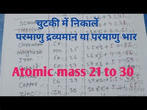 Atomic Mass Trick 21 To 30 Elements Pramanu Bhar Kaise Nikale How To