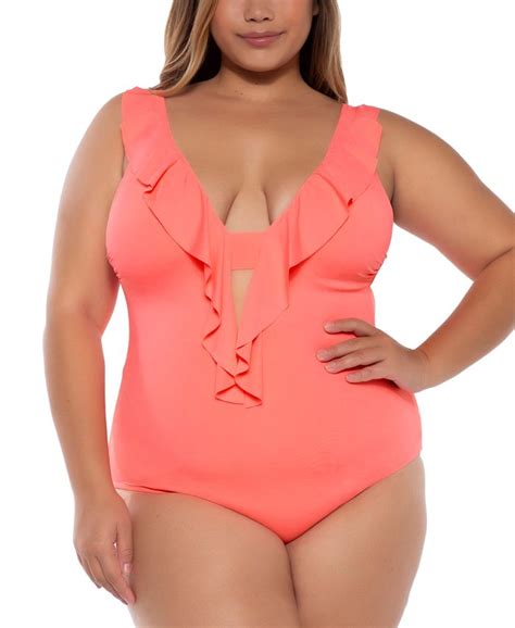 Becca Etc Plus Size Color Code Plunge Neck One Piece Swimsuit And Reviews Swimsuits And Cover Ups