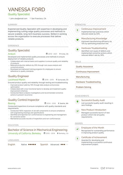 Quality Specialist Resume Examples Guide For