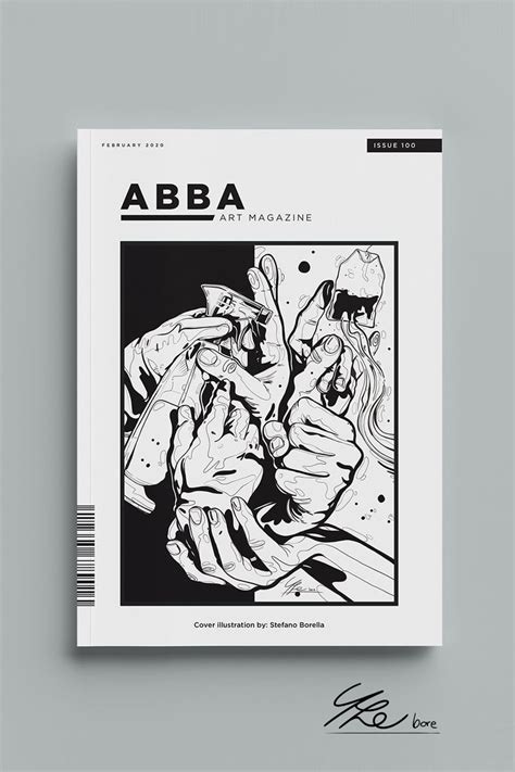 an image of a magazine cover with black and white art on it's pages