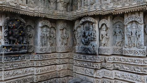 The Beautiful Carving Sculptures Of Hindu God And Goddess On The Temple