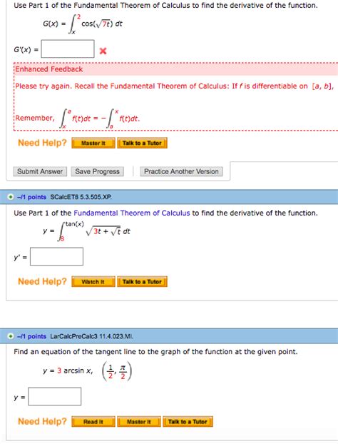 Solved Use Part Of The Fundamental Theorem Of Calculus To Chegg