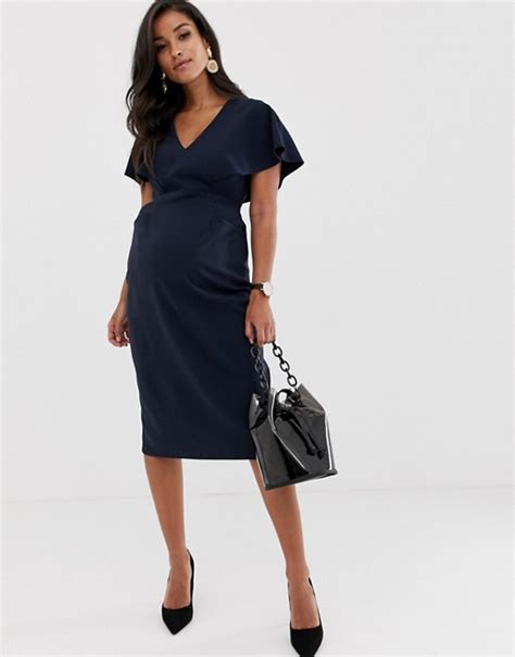 Asos Design Maternity Angel Sleeve Midi Pencil Dress Asos Midi