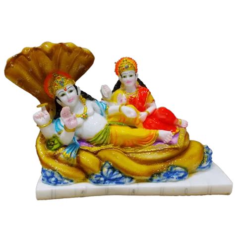 Multicolor Hindu Bhagwan Vishnu Sleeping On Sheshnag Marble Statue