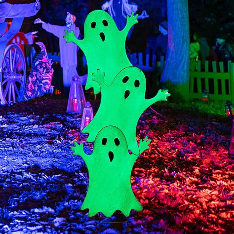 SDJMa Halloween Yard Stake, Glow in The Dark Cute Stacked Ghosts Yard ...