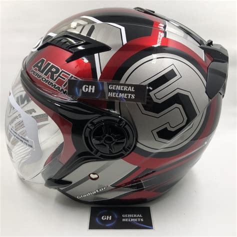 Jual Helm Nhk Gladiator Jumper Royal Red Silver Double Visor Half Face