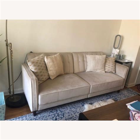 Tufted Nude Velvet Sleeper Sofa AptDeco