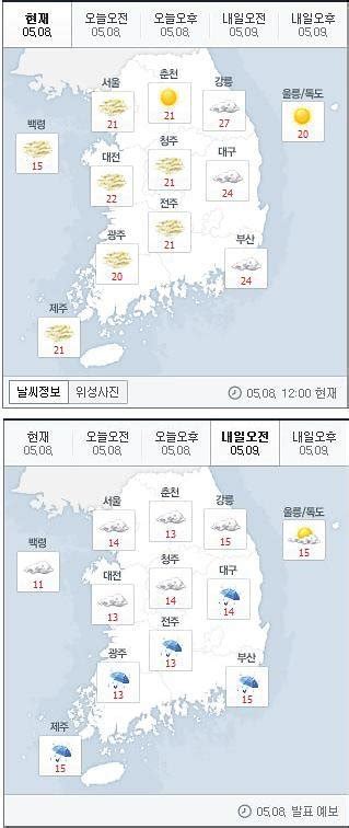 오늘 내일날씨 전국 오후부터 흐림황사·미세먼지 매우나쁨밤부터~전남해안 제주 비대선 날씨 전라도 비 시작 오후부터