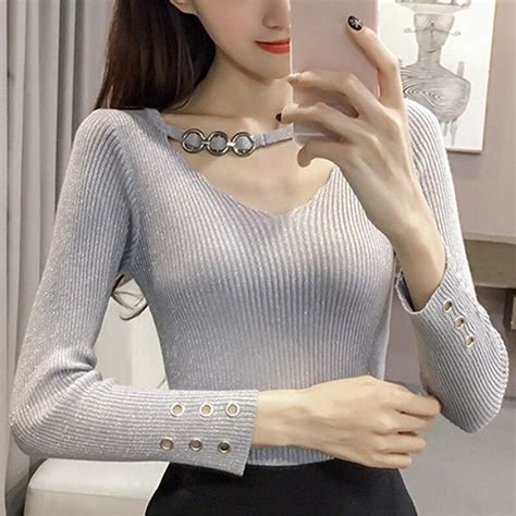 Buy Autumn Winter Long Sleeve Knitted Sweater Thin Pullover Women