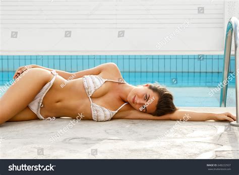 Beautiful Woman Bikini Lying Beside Swimming Stock Photo Edit Now