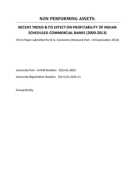 Pdf Non Performing Assets Recent Trend And Its Effect On Profitability