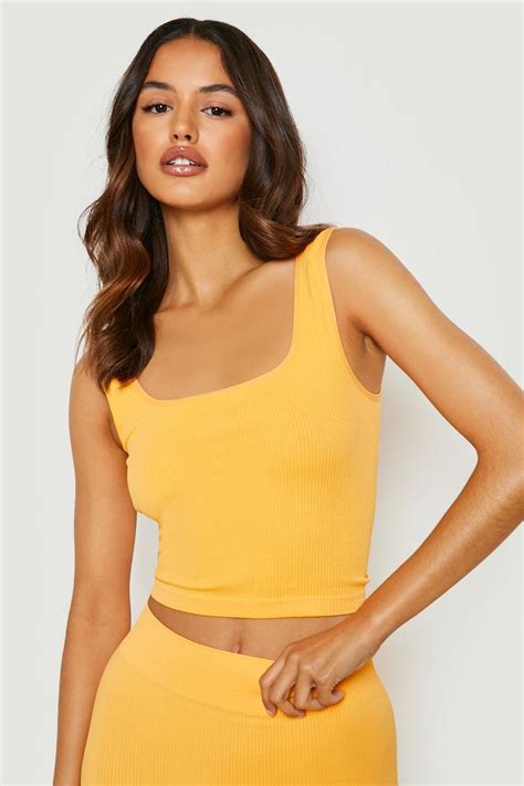 Ribbed Seamless Square Neck Gym Crop Top Boohoo Au