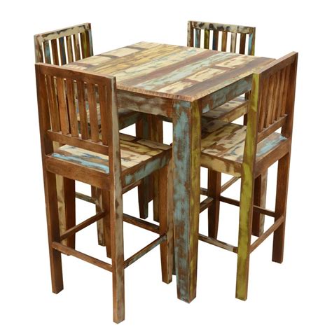 Appalachian Rustic Reclaimed Wood High Bar Table And Chair Set