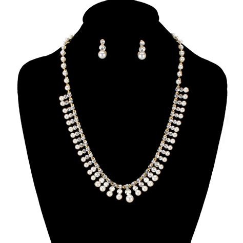 Npy Gcr Stone With Pearl Spray Necklace And Earrings Set