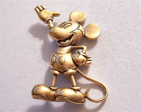 Mickey Mouse Disney Pin Brooch Gold Tone By Prettyvintiquejewels