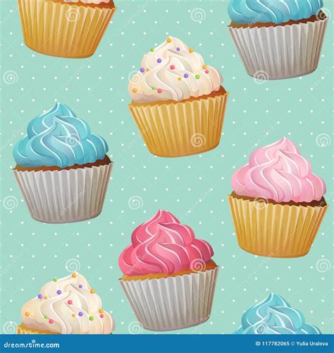 Seamless Cute Romantic Cupcake Repeating Tiled Patten Stock Vector